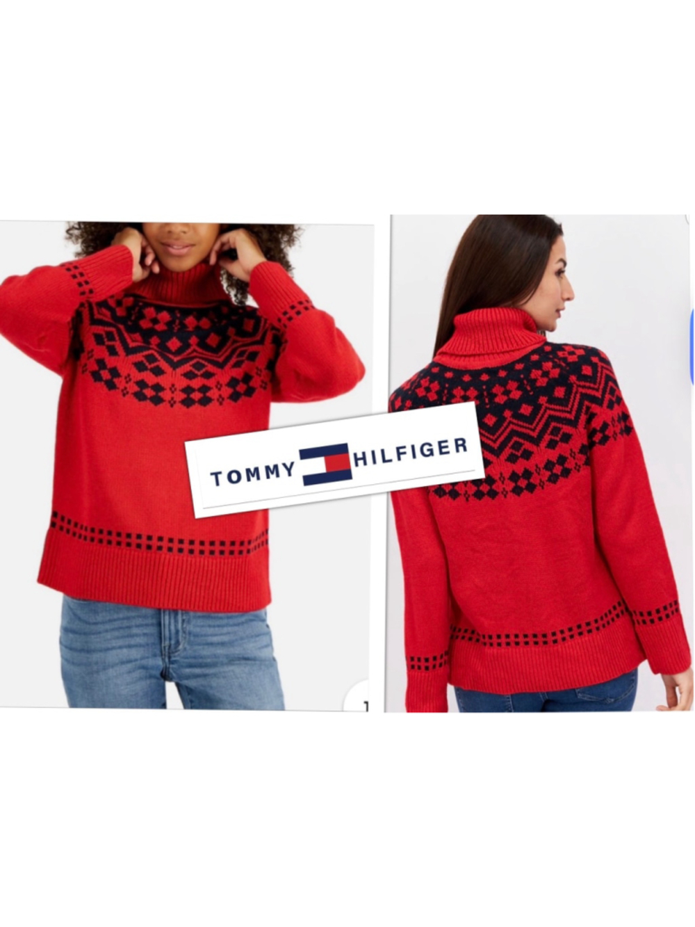 Tommy Hilfiger Ski Apres Fair Isle Soft Knit Argle Turtleneck Sweater size Lg